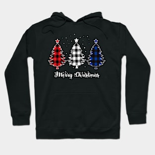 Merry Christmas Trees Red White Blue Plaid Xmas Gift Hoodie